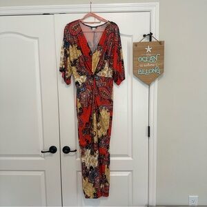 Venus Orange/ Golden Yellow Paisley Maxi Dress EUC Sz XL